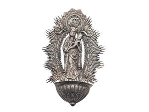 Pendant Silver Large w/ Catholic Mary Spain 19th Century