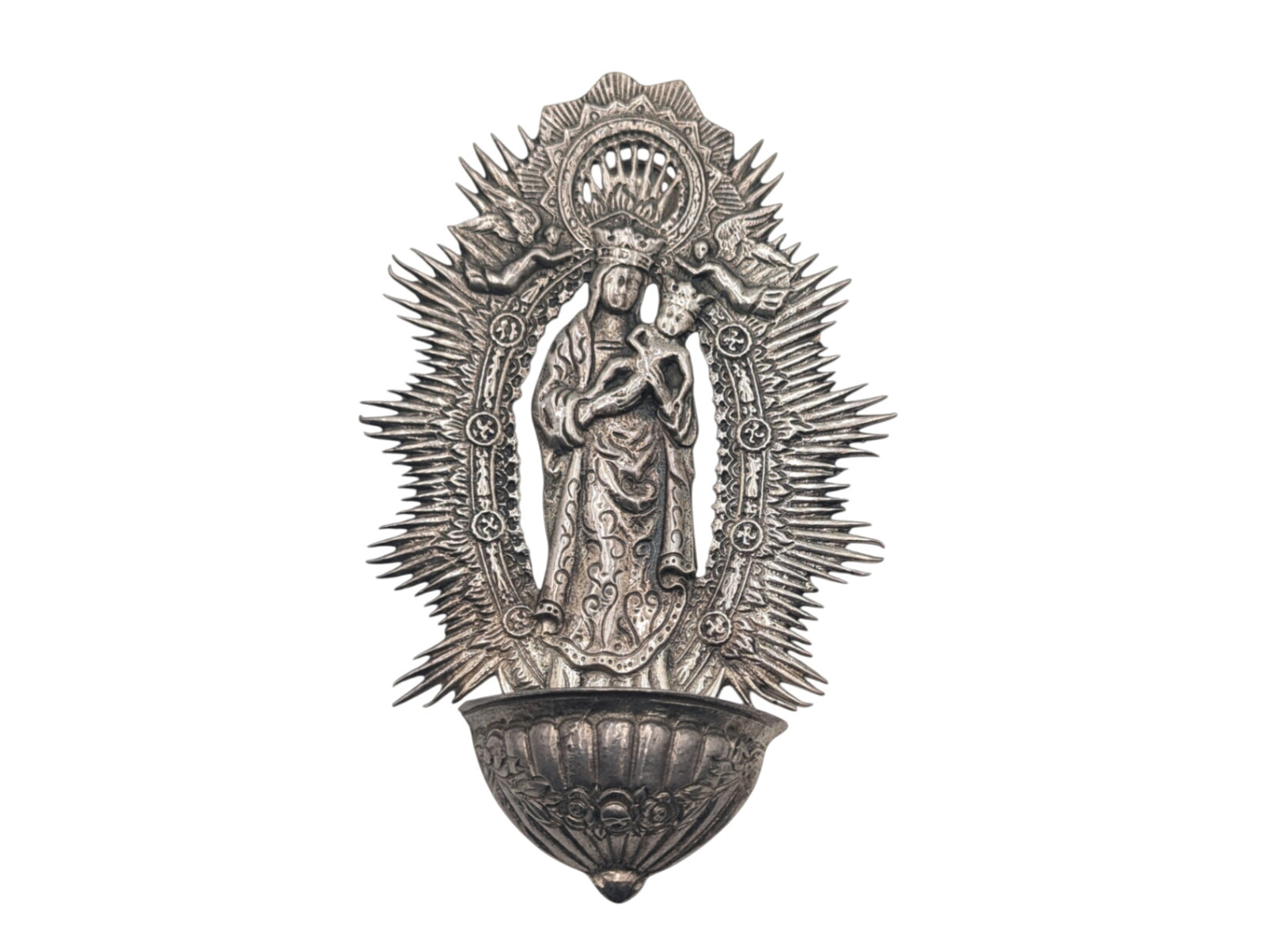 Pendant Silver Large w/ Catholic Mary Spain 19th Century