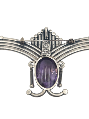Brooch Sterling Silver w/ Amethyst Los Ballesteros TAXCO