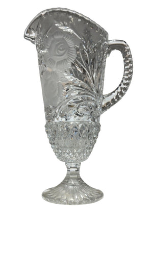 Vintage Anna Hutte Bleikristall Crystal Footed Pitcher w/ Etched Roses