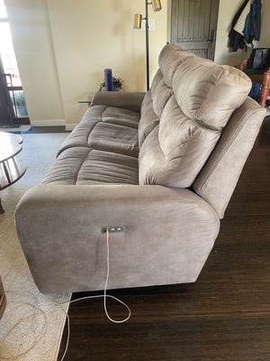 LA Z Boy Grayish Tan Microsuede Power Reclining Sofa
