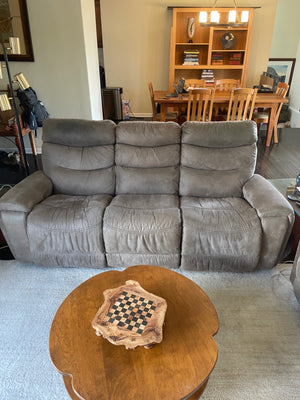 LA Z Boy Grayish Tan Microsuede Power Reclining Sofa