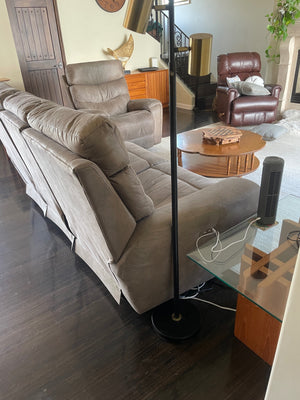 LA Z Boy Grayish Tan Microsuede Power Reclining Sofa
