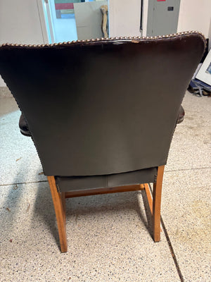 Brown Leather Wooden Chair with Grommets