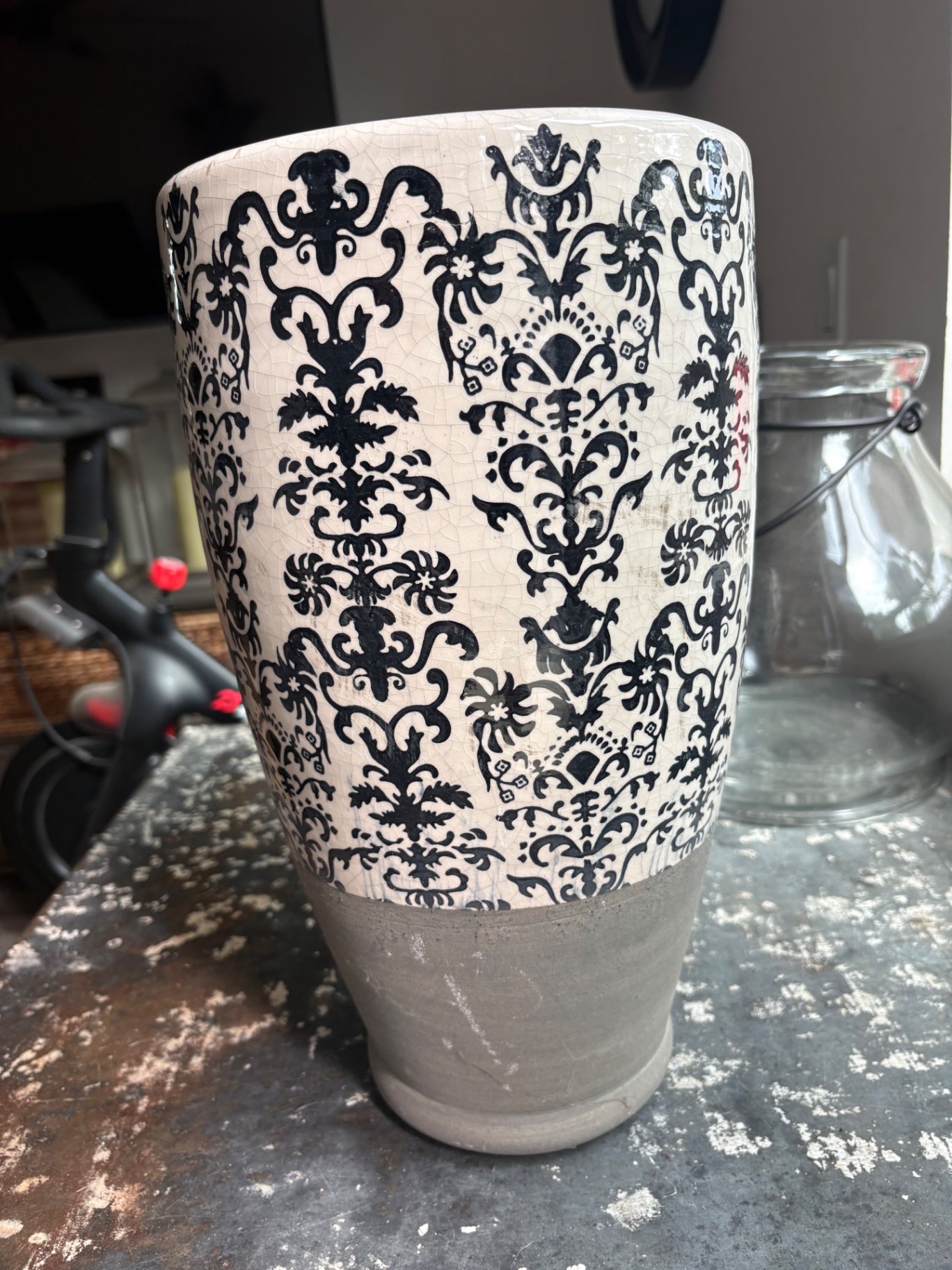 Pottery Barn Decorative Damask Pattern Vase