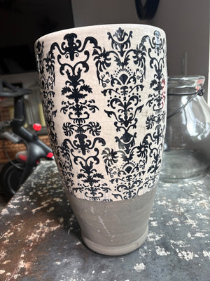 Pottery Barn Decorative Damask Pattern Vase