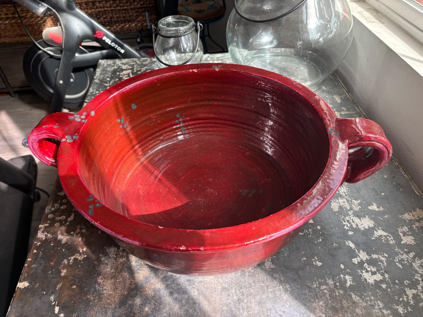 Pottery Barn Ceramic Red Bowl with Handles