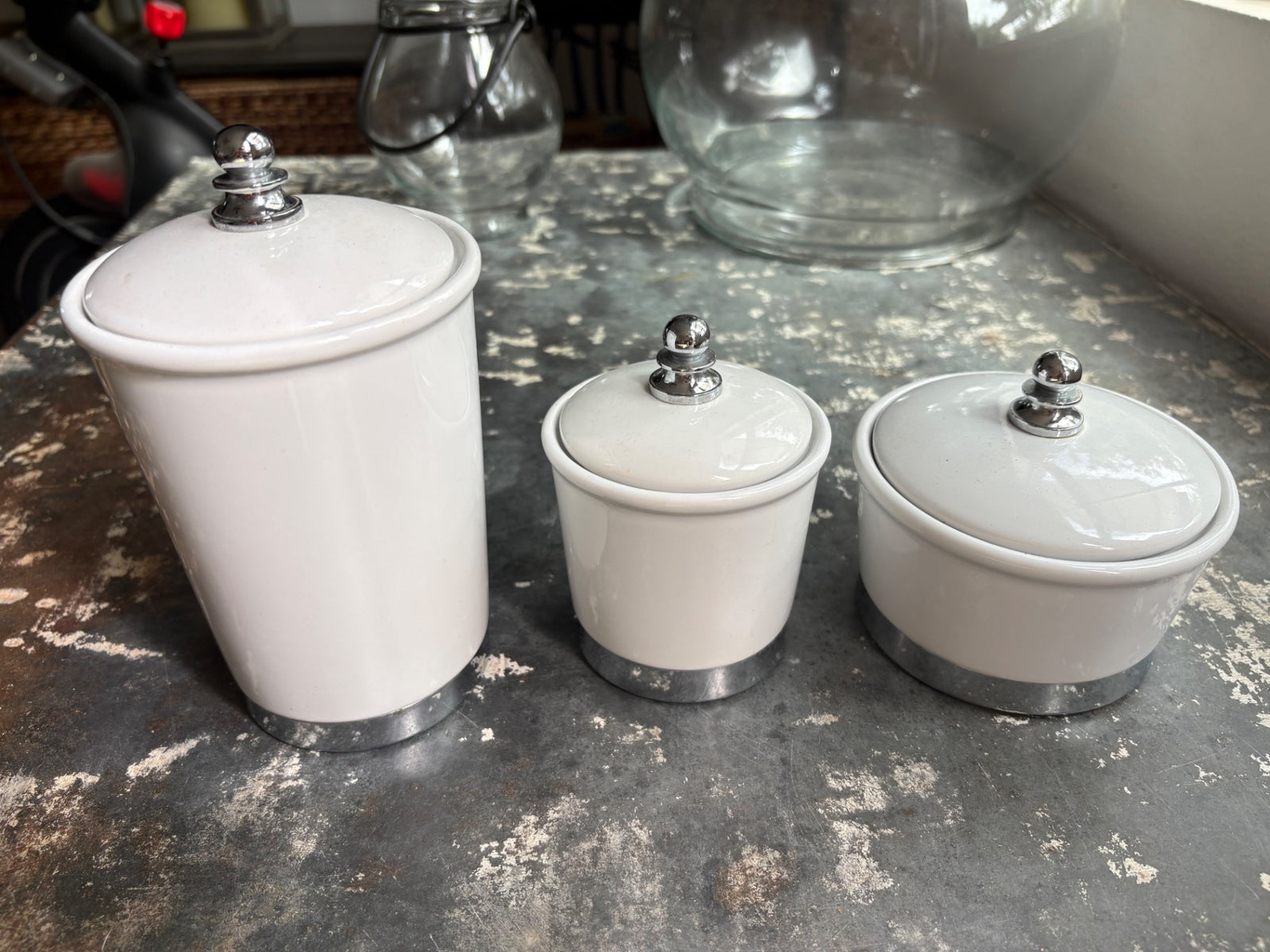 Pottery Barn Set of Three Bathroom Canisters