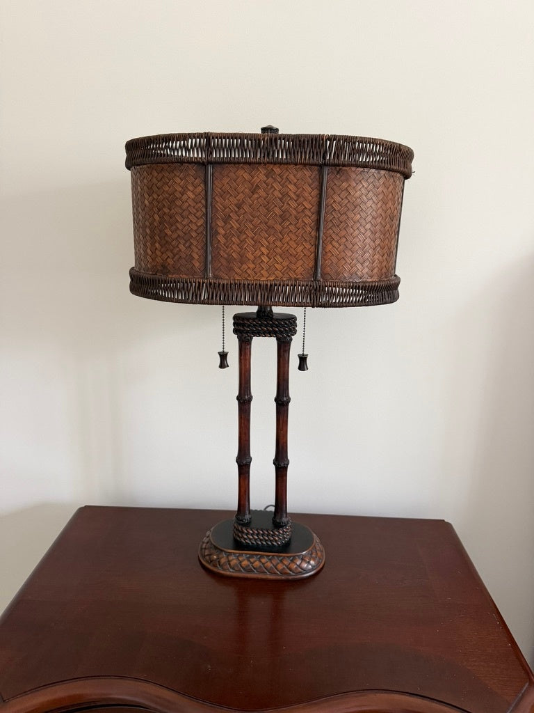 Faux Bamboo Table Lamp With Woven Shades (pair)