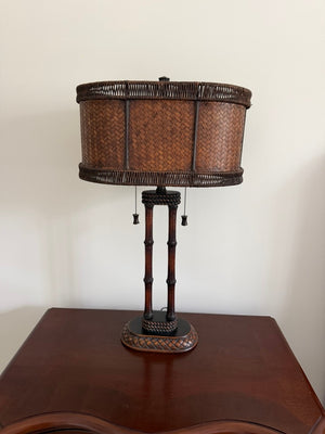 Faux Bamboo Table Lamp With Woven Shades (pair)