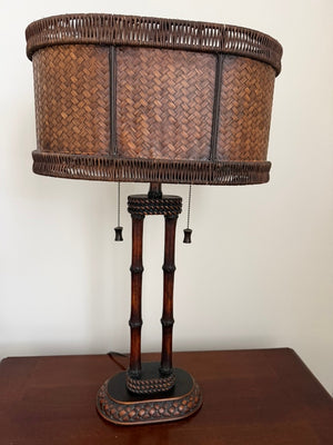Faux Bamboo Table Lamp With Woven Shades (pair)