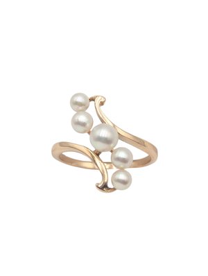 Ring 14k Yellow Gold w/ Pearls "S"