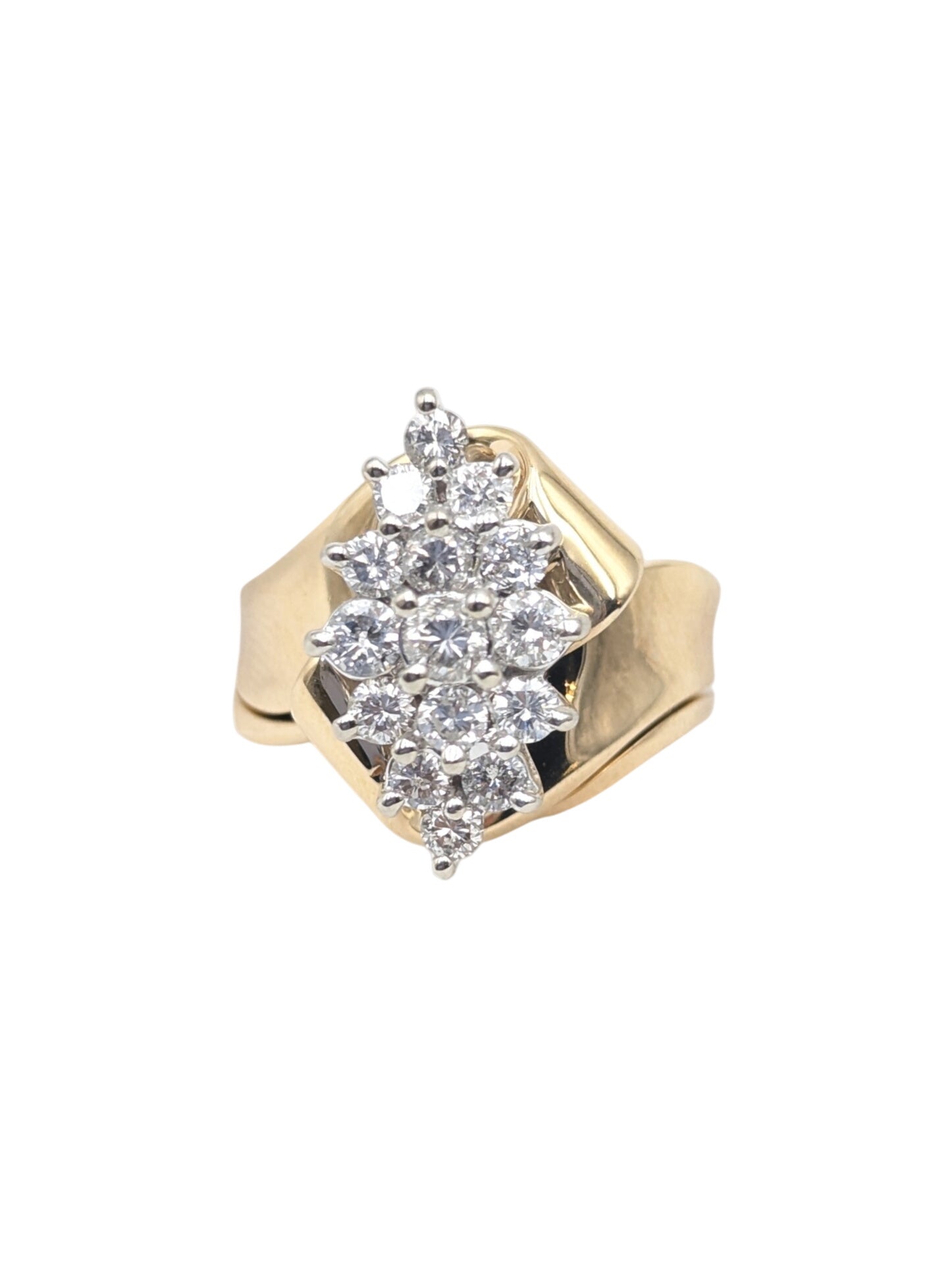 Ring 14k Yellow Gold Multi-Set Diamonds Oval Shape