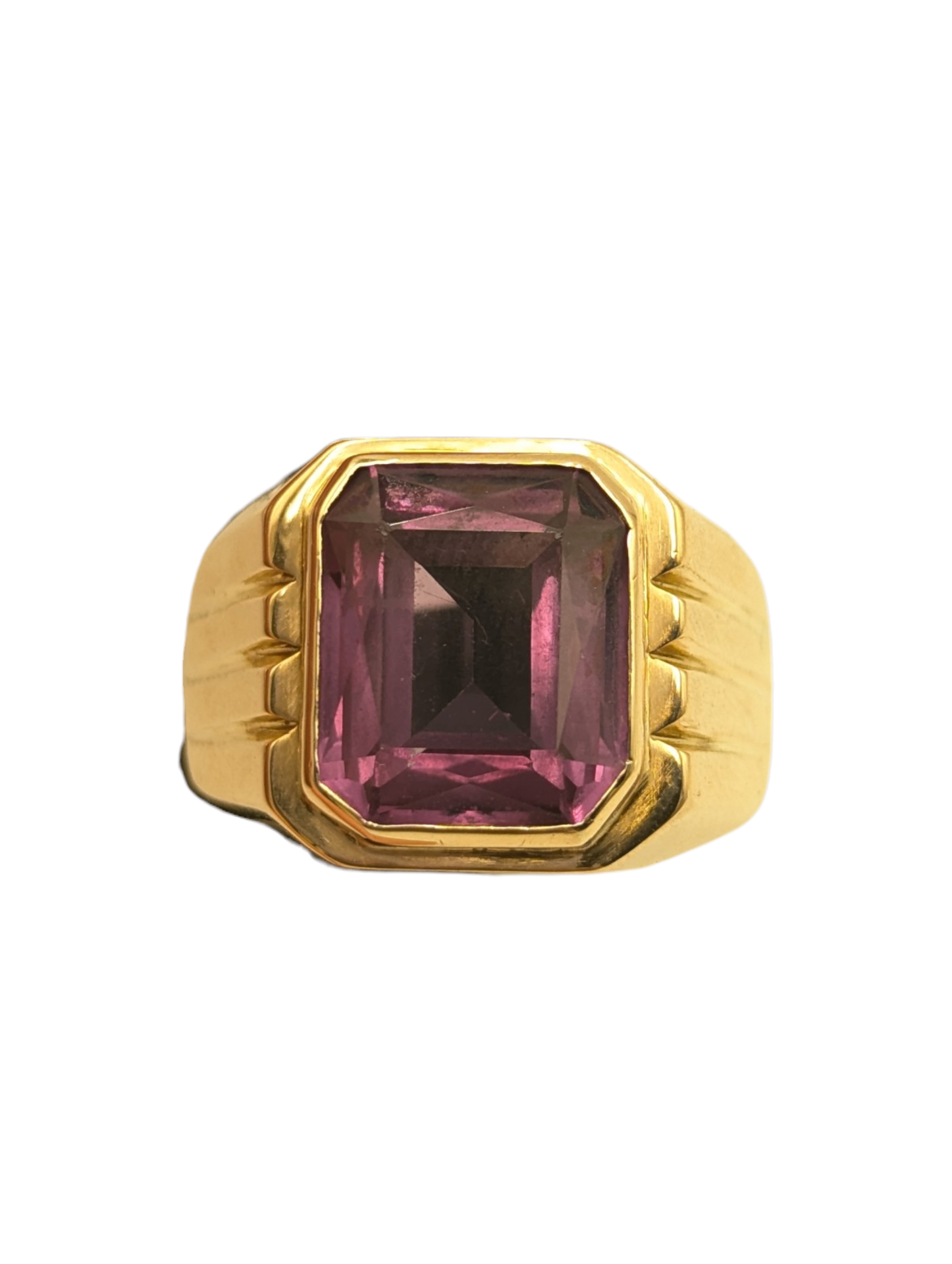 Ring 14k Rose Gold w/ Large Emerald Cut Amethyst.