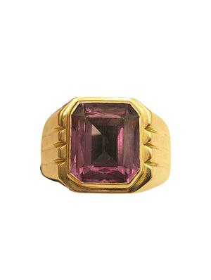 Ring 14k Rose Gold w/ Large Emerald Cut Amethyst.