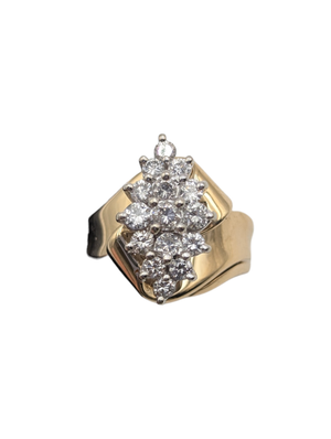 Ring 14k Yellow Gold Multi-Set Diamonds Oval Shape