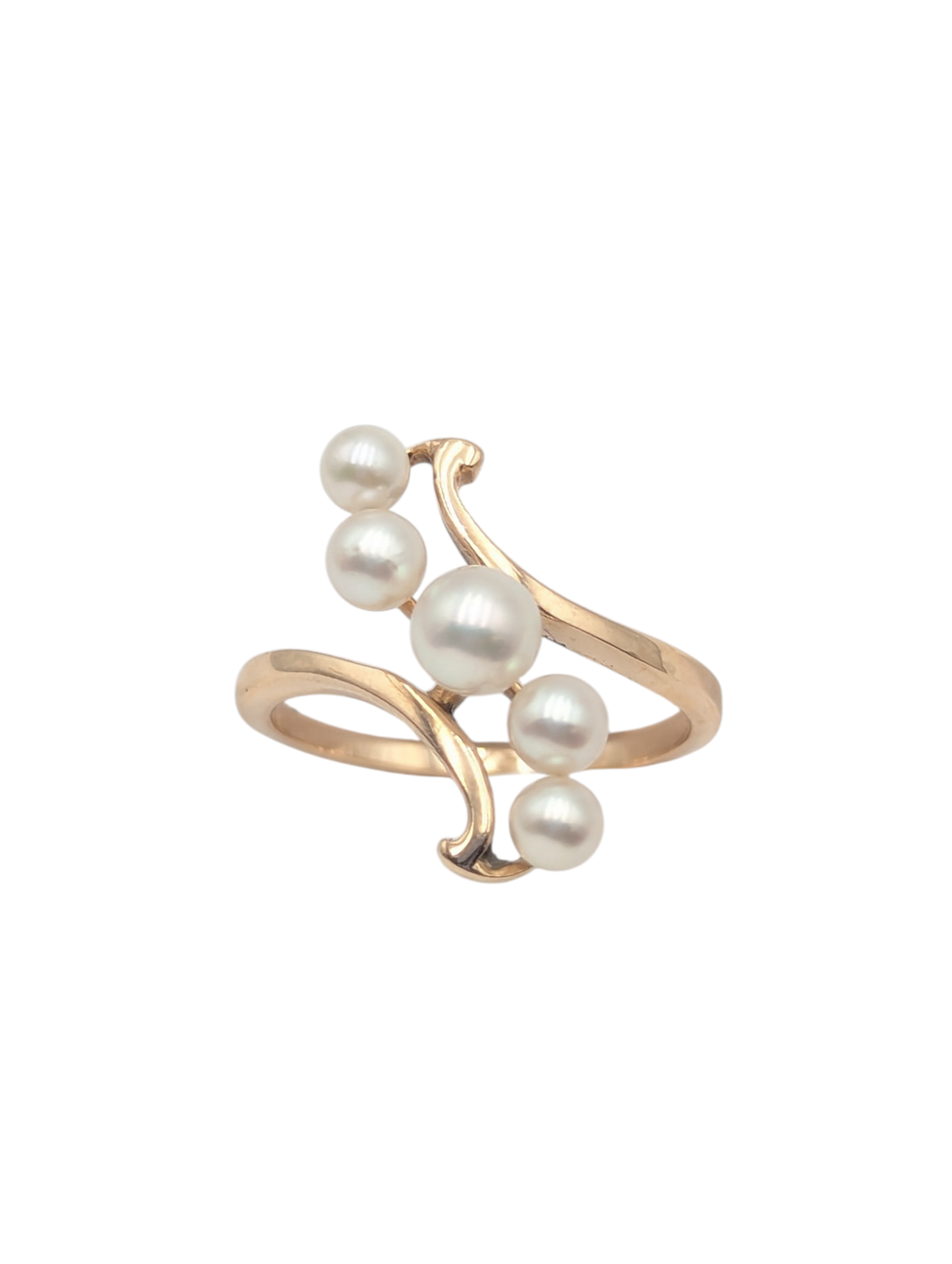 Ring 14k Yellow Gold w/ Pearls "S"