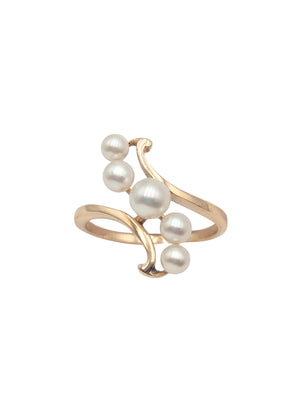 Ring 14k Yellow Gold w/ Pearls "S"