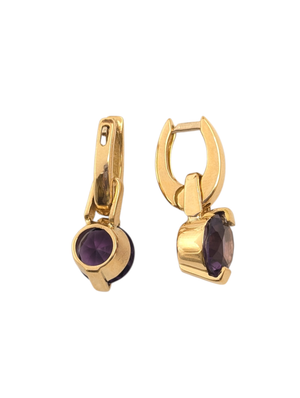Earrings 18k Yellow Gold w/ Round Cut Amethyst