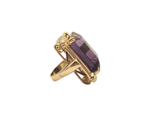 Ring 14k Yellow Gold w/ Large Amethyst & Diamond Accents