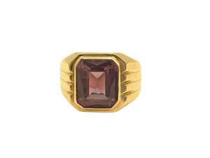 Ring 14k Rose Gold w/ Large Emerald Cut Amethyst.