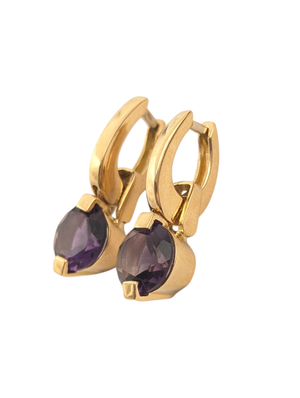 Earrings 18k Yellow Gold w/ Round Cut Amethyst