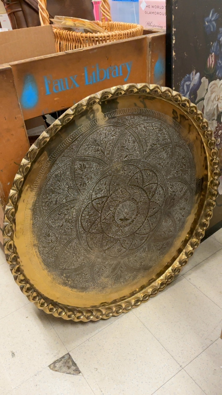 Middle Eastern or Moorish round brass tray