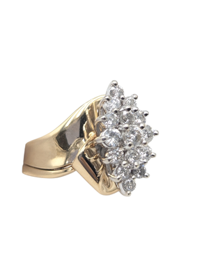 Ring 14k Yellow Gold Multi-Set Diamonds Oval Shape