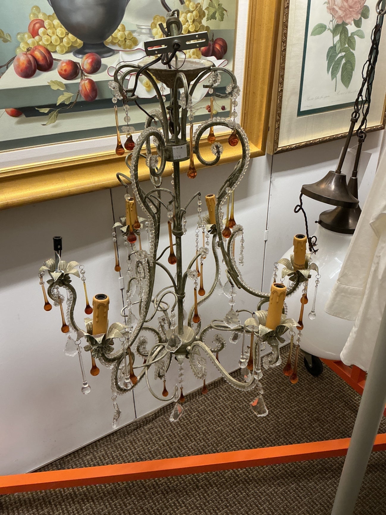 French Bagues Style Steel and Beaded Glass Chandelier