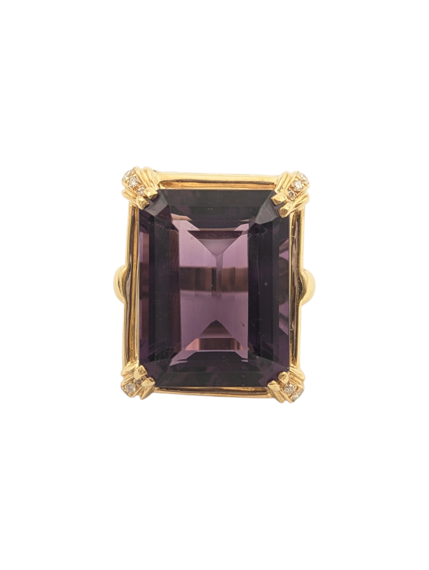 Ring 14k Yellow Gold w/ Large Amethyst & Diamond Accents