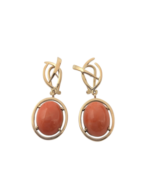 Earrings 14k Yellow Gold Clip In w/ Coral