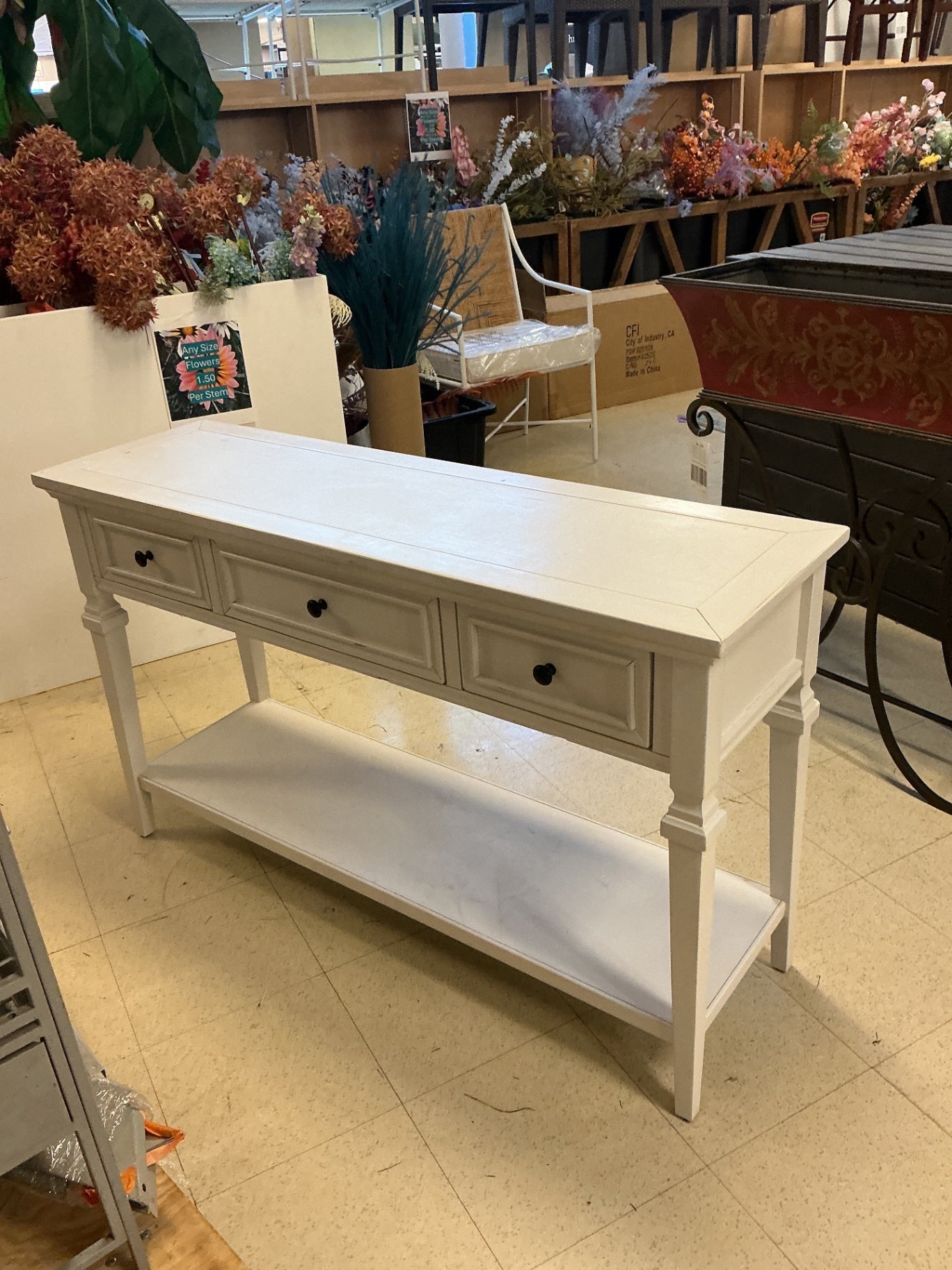 White 3 Drawer Console Table