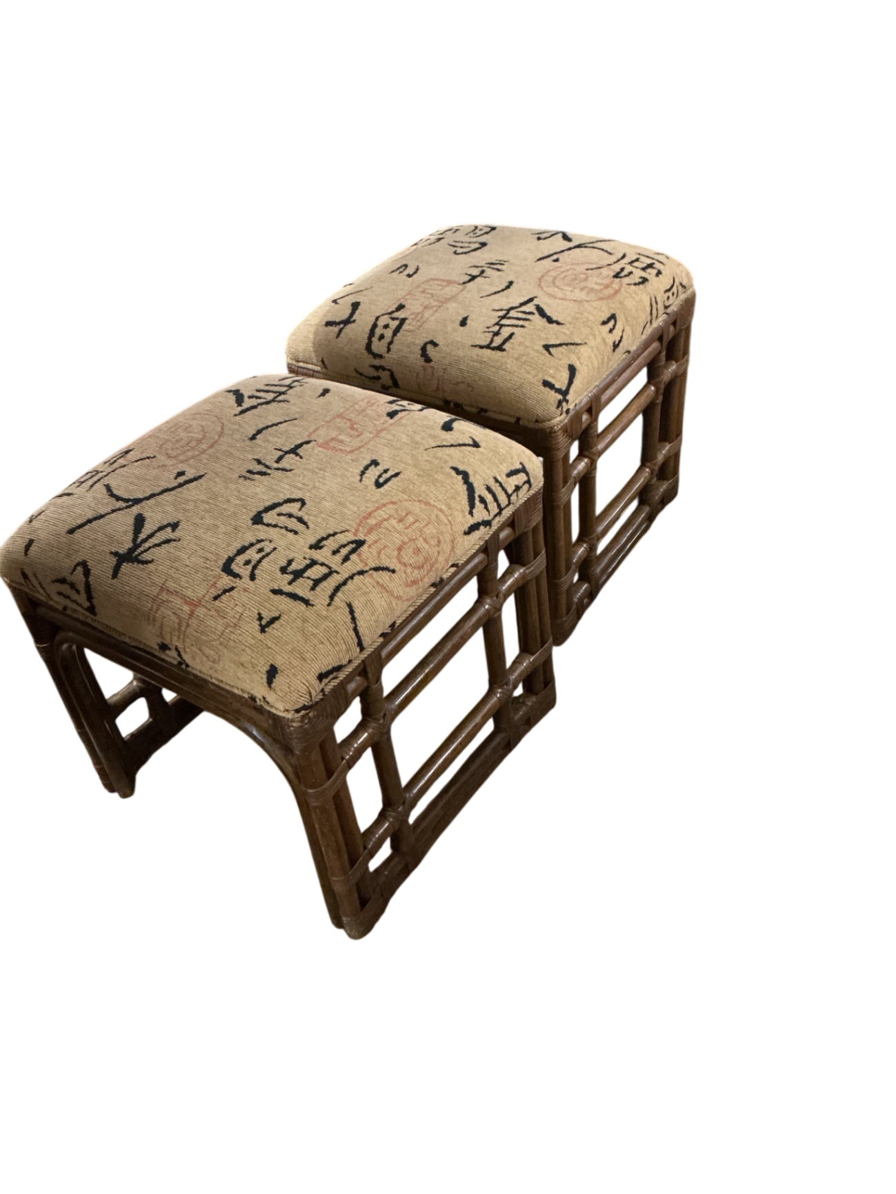 Asian Faux Bamboo Stools / Ottomans (pair)