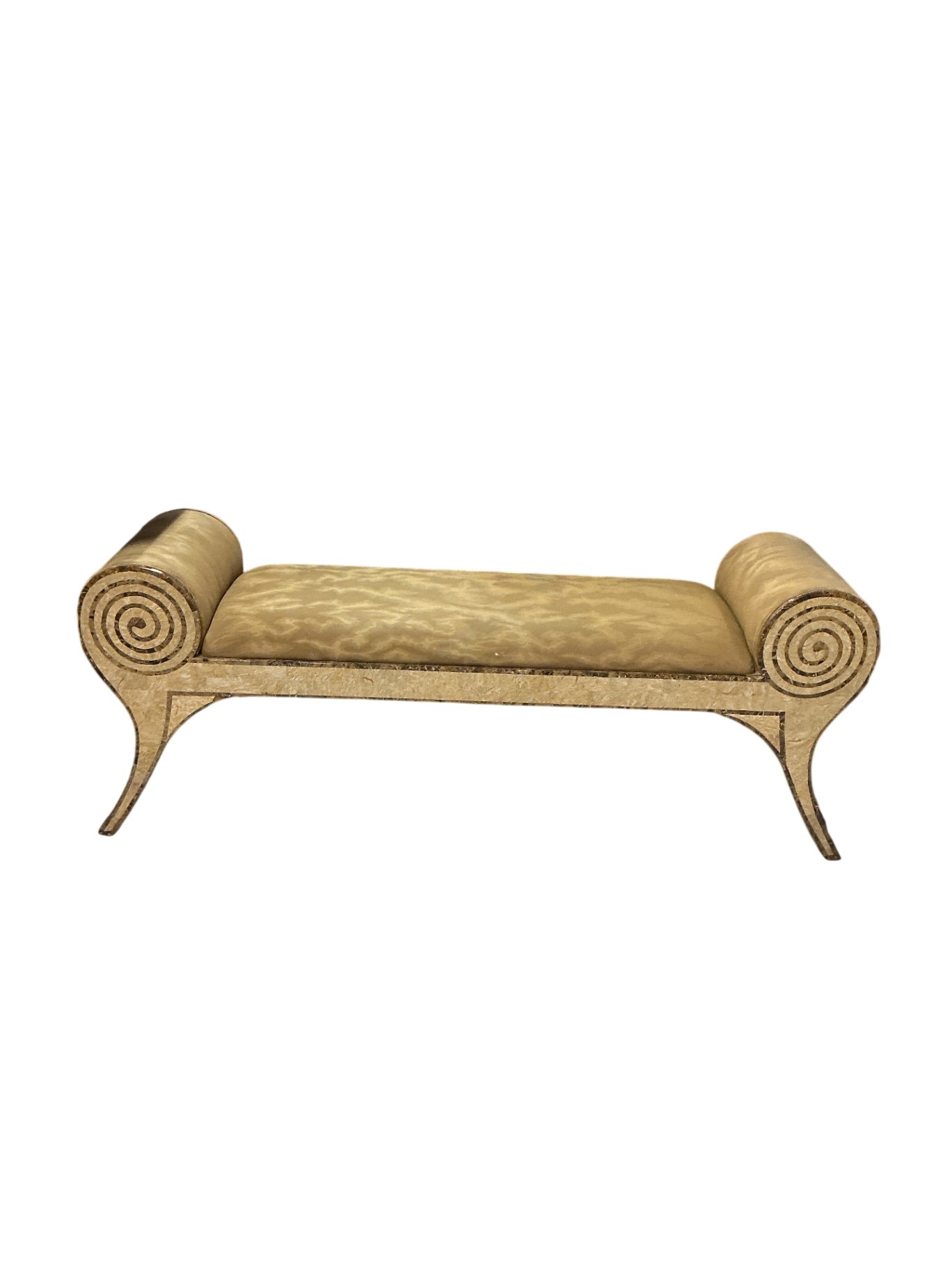 Mid Century Modern Tessellated Stone Scroll Arm Bench