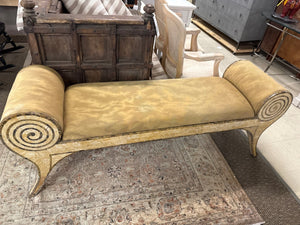 Mid Century Modern Tessellated Stone Scroll Arm Bench