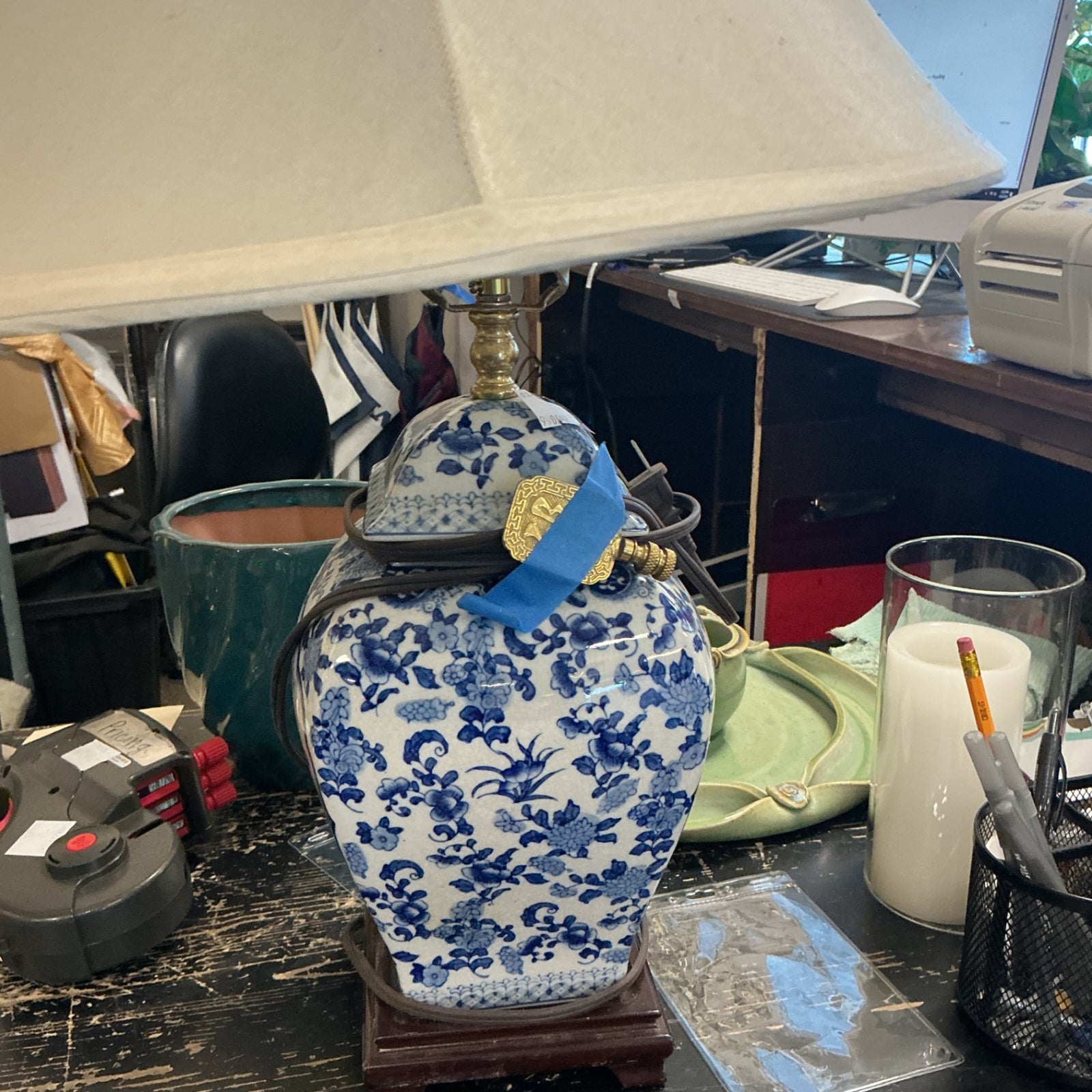 Porcelain Ginger Jar Lamp Chinoiserie Blue & White