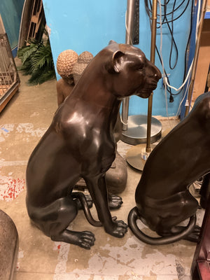 Life Size Bronze Sitting Black Panthers (Pair)