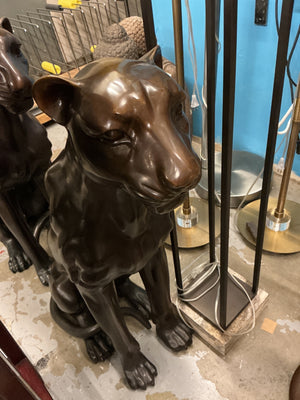 Life Size Bronze Sitting Black Panthers (Pair)