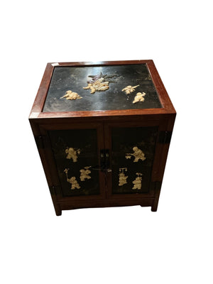 Black Lacquer and Rosewood Cabinet with Soapstone and Bone Inlay