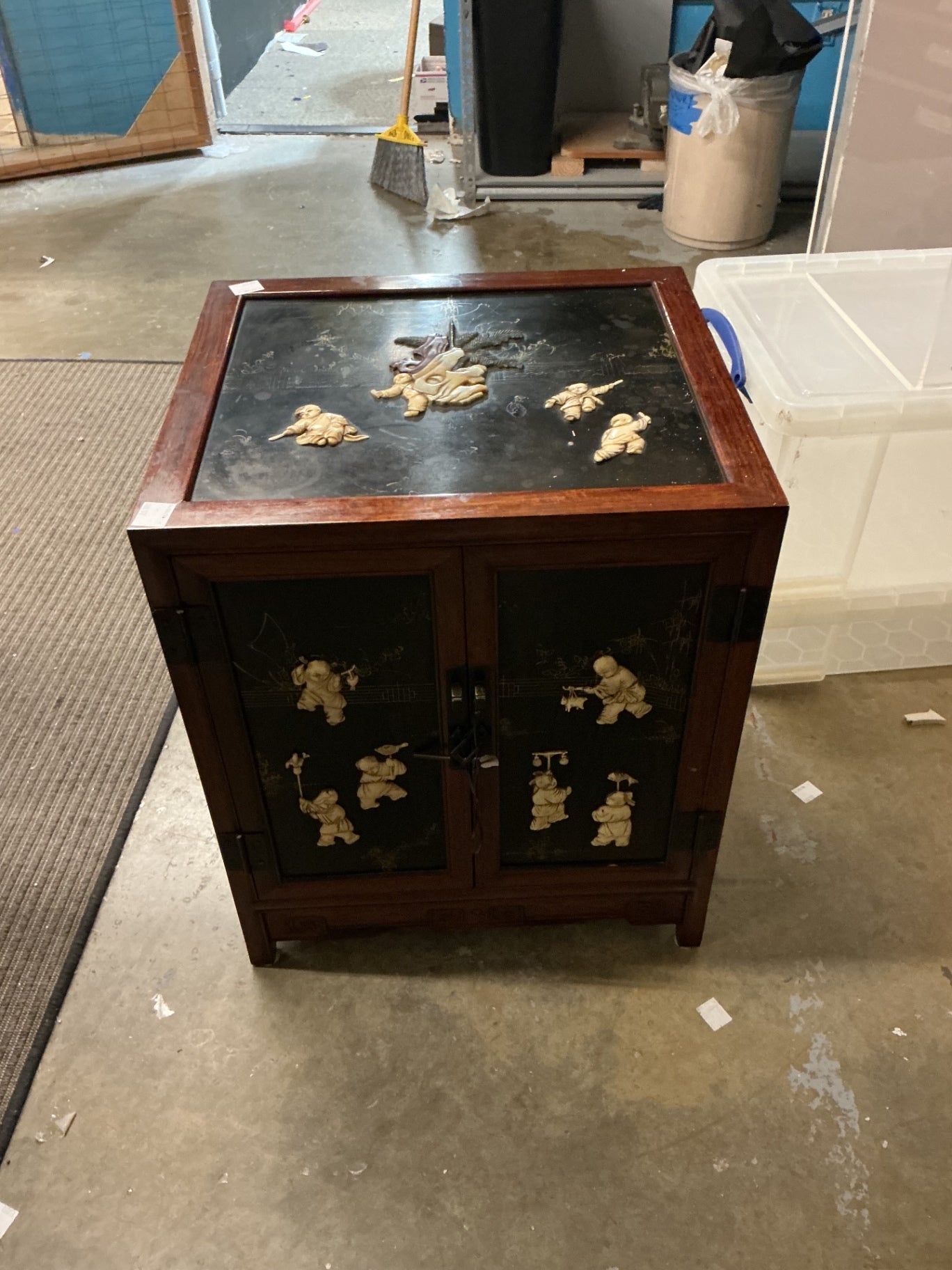 Black Lacquer and Rosewood Cabinet with Soapstone and Bone Inlay