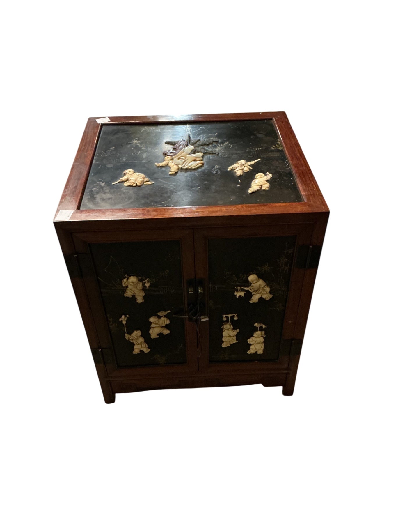 Black Lacquer and Rosewood Cabinet with Soapstone and Bone Inlay