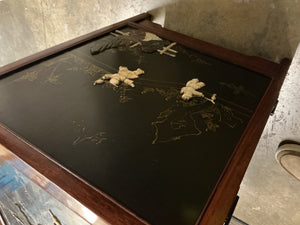 Black Lacquer and Rosewood Cabinet with Soapstone and Bone Inlay