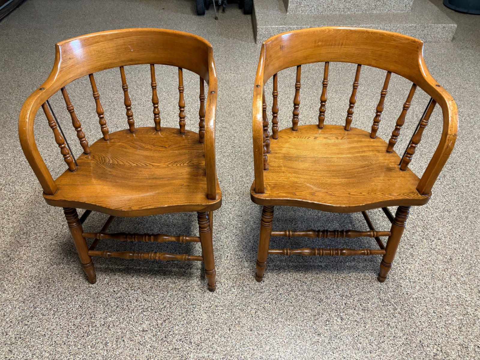 Two Spindle Back Arm Chairs - Pair