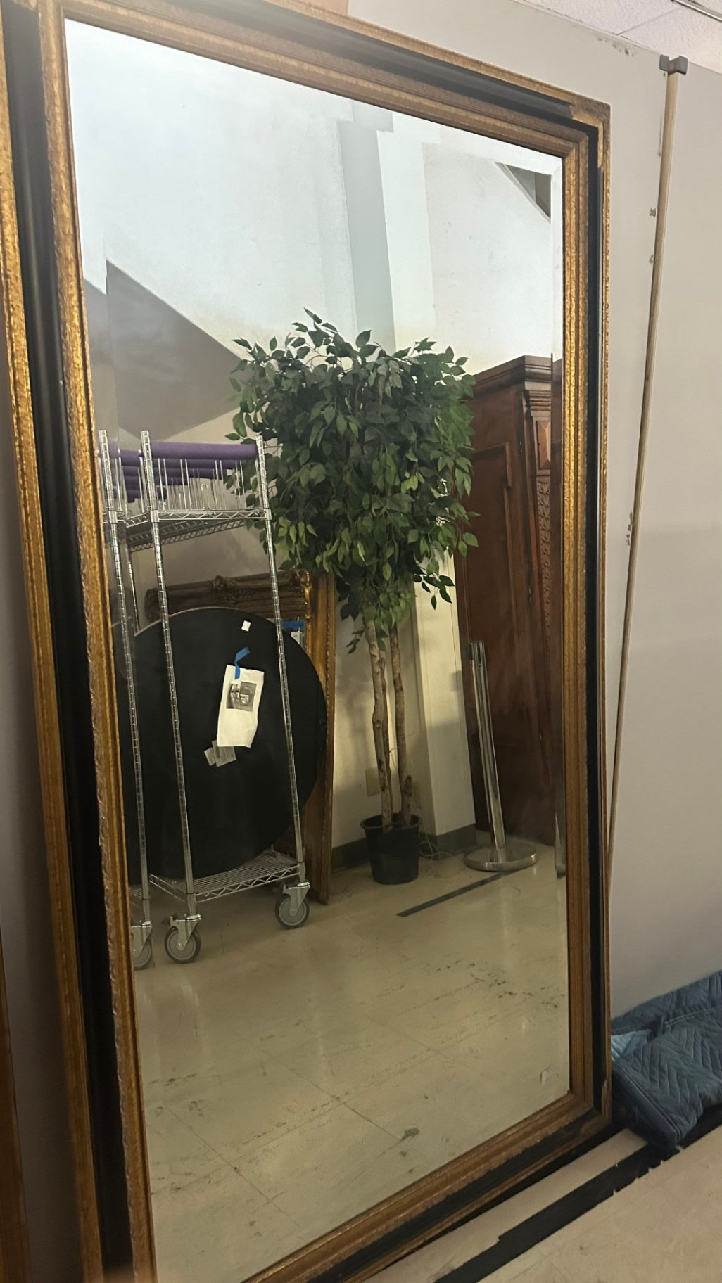 Baroque Style Ebony Wall Mirror with Tortoise & Gilt Design Frame