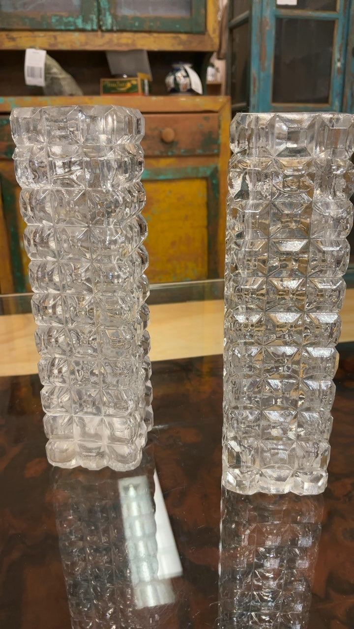Square Cut Glass Bud Vases (Pair)