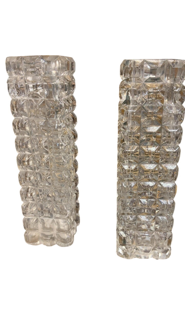 Square Cut Glass Bud Vases (Pair)