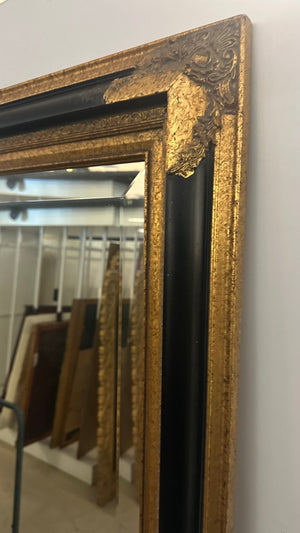 Baroque Style Ebony Wall Mirror with Tortoise & Gilt Design Frame