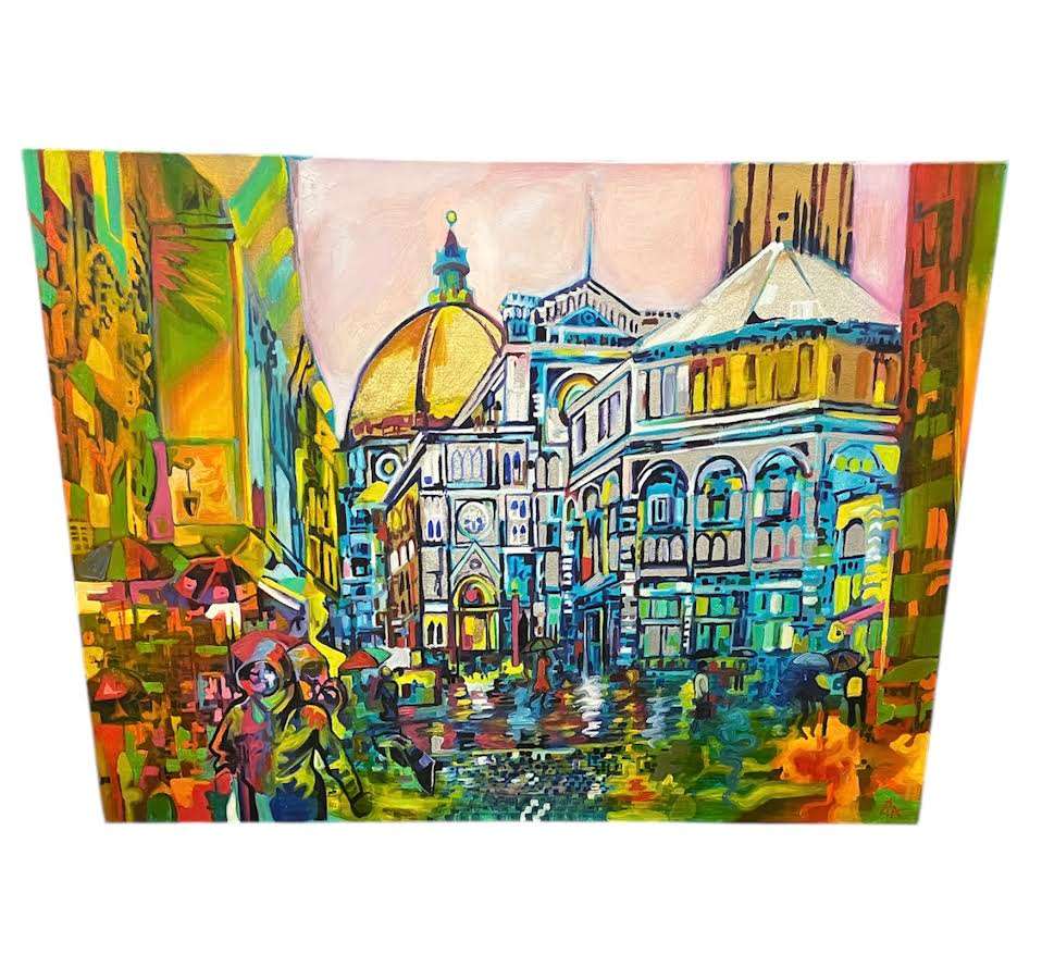 Pia DiStefano Florence In The Rain Acrylic On Canvas 40x30.5