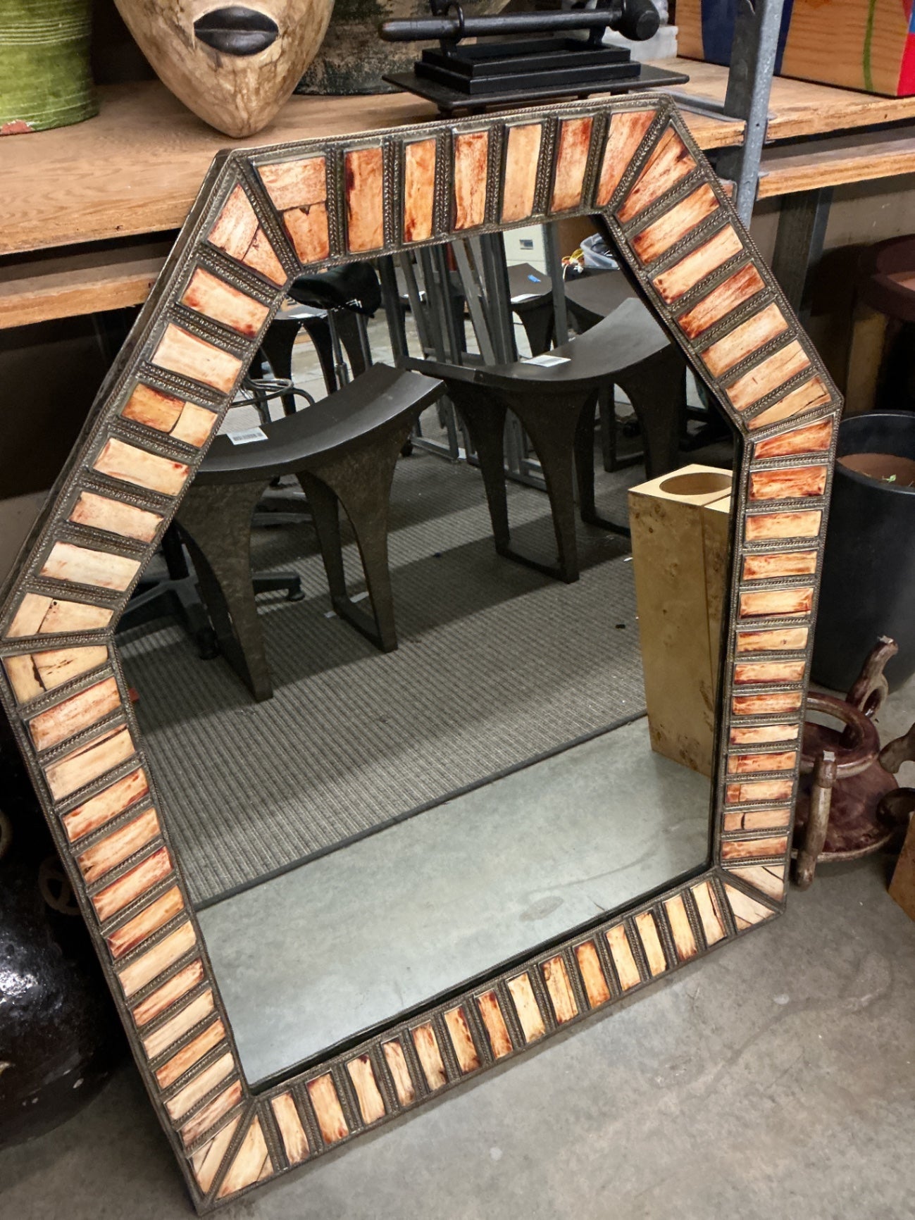 Embossed metal & Faux Stone Frame Mirror