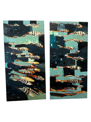 Sherri Belassen Pair of Panels (30x60 each) "School of Fish"